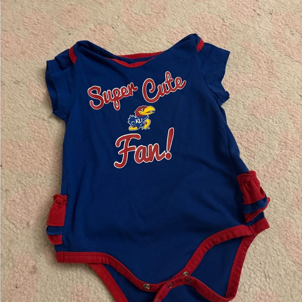 Kansas Jayhawk Super Cute Fan! Blue & Red Baby One-Piece